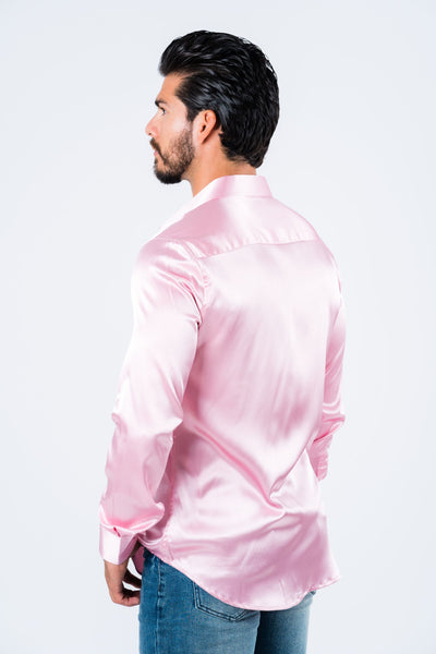 Men's Satin Pink Dress Shirt