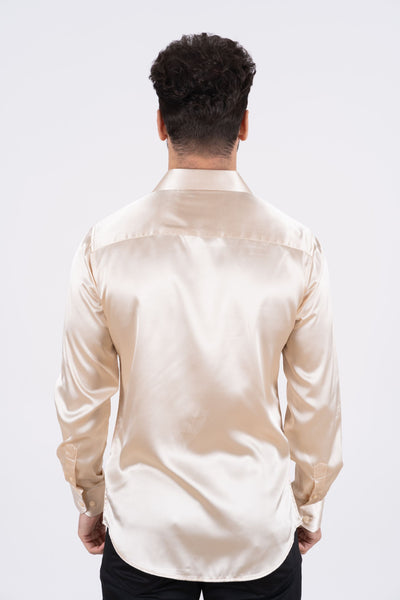 Men's Satin Cream Dress Shirt