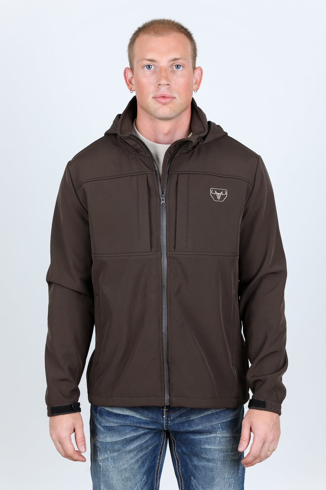 Mens Hooded Softshell Water-Resistant Jacket - Brown