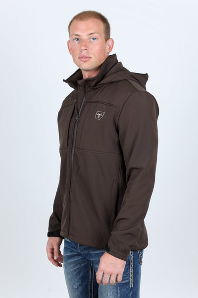 Mens Hooded Softshell Water-Resistant Jacket - Brown