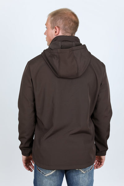 Mens Hooded Softshell Water-Resistant Jacket - Brown