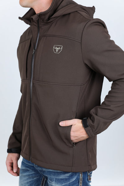 Mens Hooded Softshell Water-Resistant Jacket - Brown