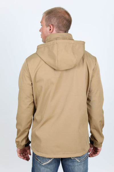 Mens Hooded Softshell Water-Resistant Jacket - Khaki