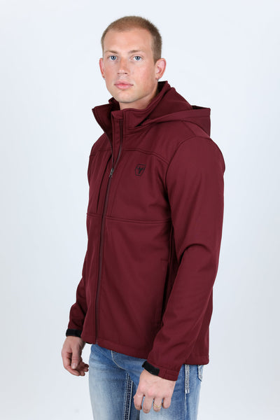 Mens Hooded Softshell Water-Resistant Jacket - Burgundy