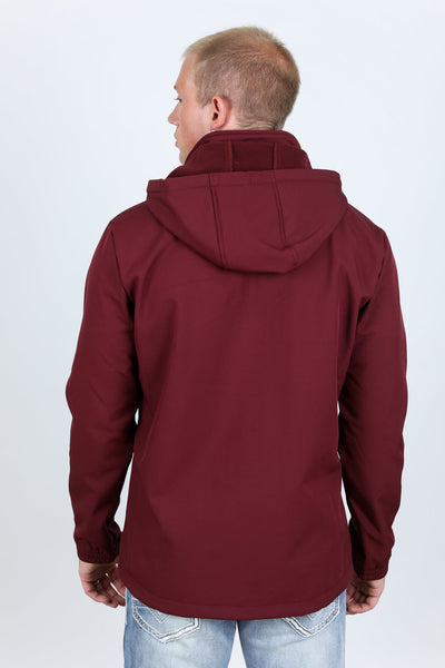 Mens Hooded Softshell Water-Resistant Jacket - Burgundy