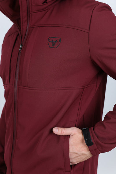 Mens Hooded Softshell Water-Resistant Jacket - Burgundy