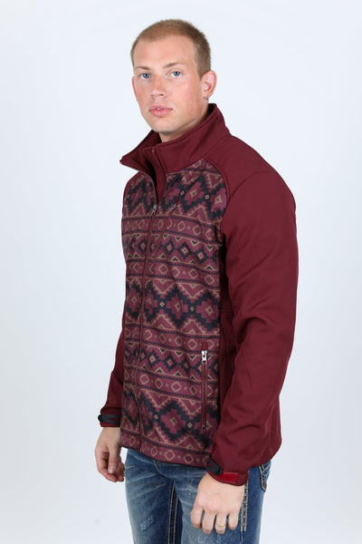 Mens Aztec Softshell Water-Resistant Jacket - Burgundy