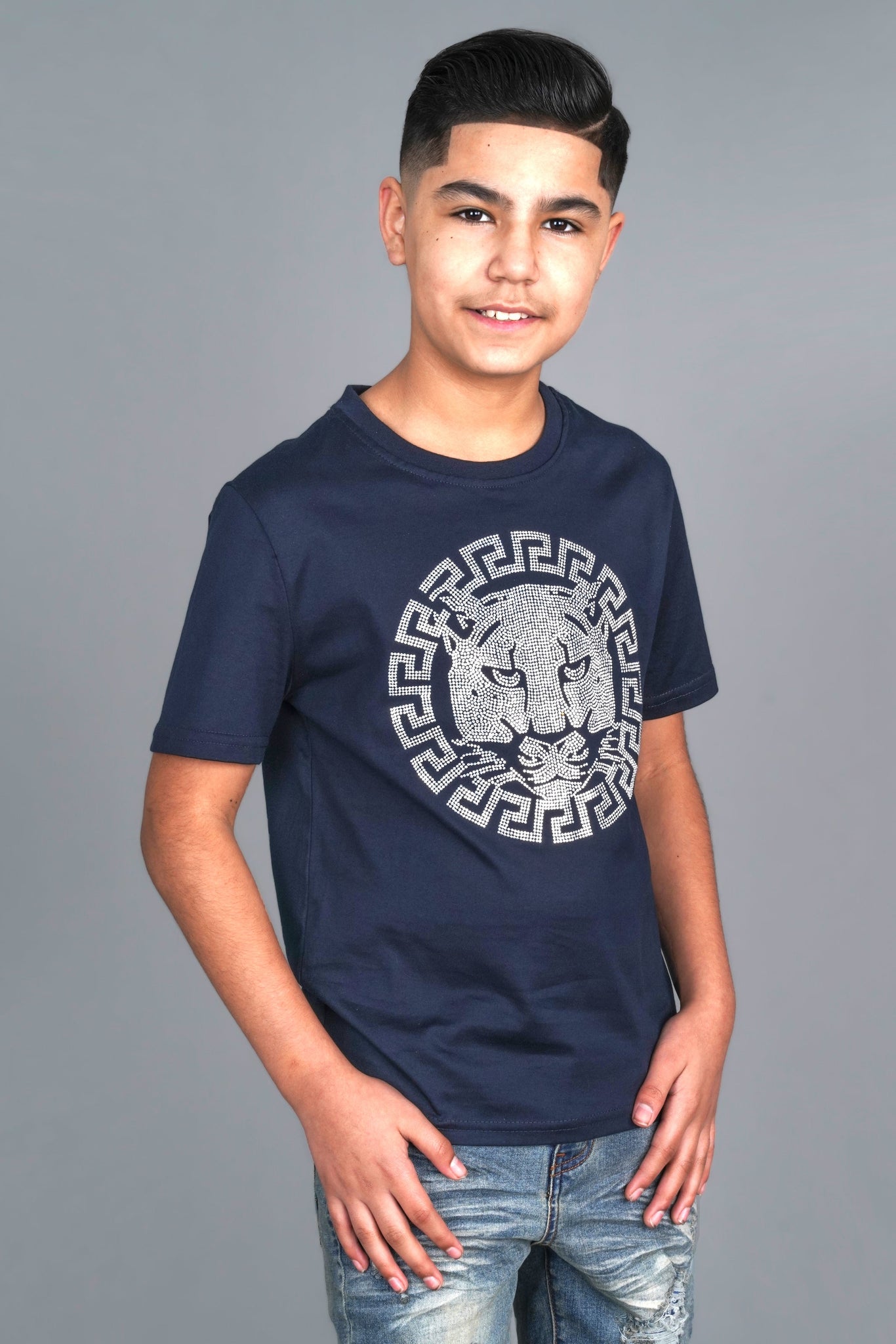 Kid's Cotton Navy Rhinestone T-shirt