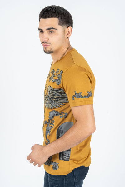 Men's Cotton Mustard Rhinestone T-shirt