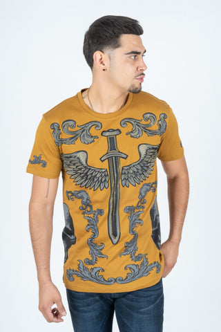 Men's Cotton Mustard Rhinestone T-shirt