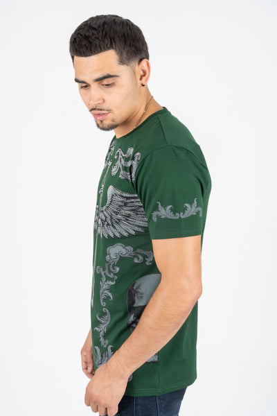 Men's Cotton Green Rhinestone T-shirt