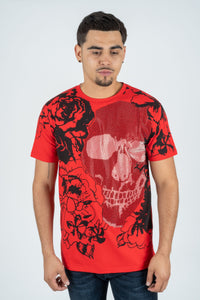 Men's Cotton Red Rhinestone T-shirt