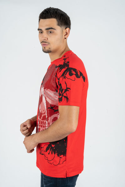 Men's Cotton Red Rhinestone T-shirt