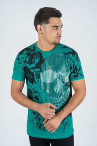 Men's Cotton Teal Rhinestone T-shirt