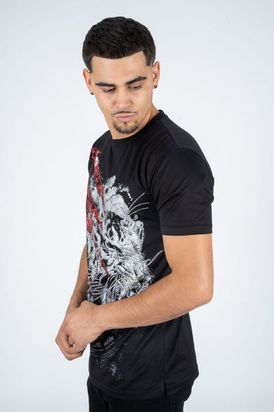 Men's Cotton Black Rhinestone T-shirt