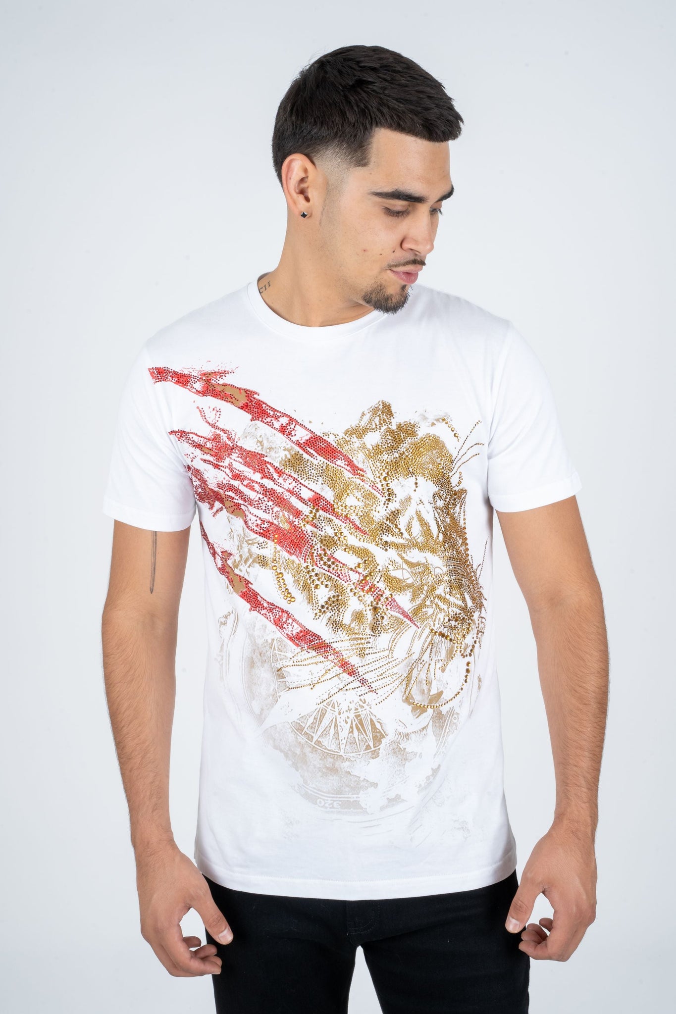 Men's Cotton White Rhinestone T-shirt