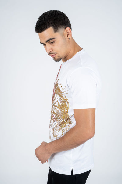 Men's Cotton White Rhinestone T-shirt