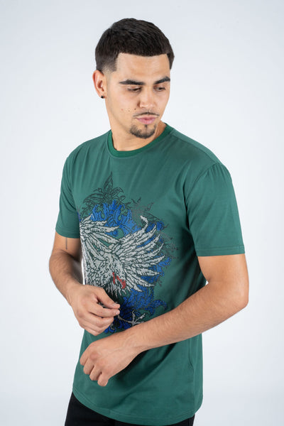 Men's Cotton Green Rhinestone T-shirt