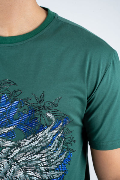 Men's Cotton Green Rhinestone T-shirt