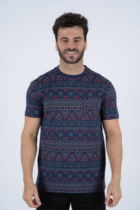 Men's Cotton Navy Aztec Print T-shirt