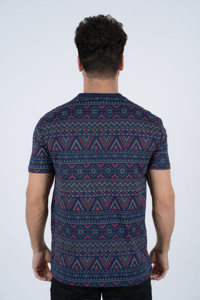 Men's Cotton Navy Aztec Print T-shirt