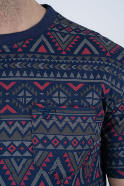 Men's Cotton Navy Aztec Print T-shirt