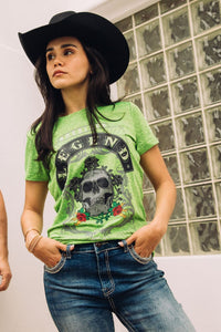 Women's Cotton American Legend Graphic Print Green T-shirt