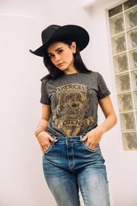 Women's Cotton American Legend Graphic Print Black T-shirt