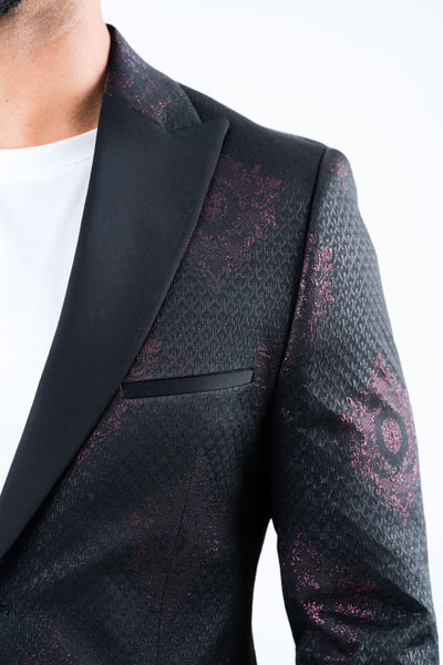 Men's Double Button Black Woven Printed Blazer