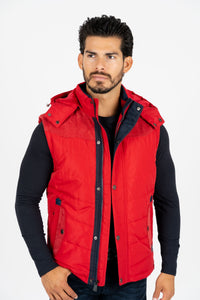 Men's Red Padded Hooded Vest w/ Faux Fur Lining