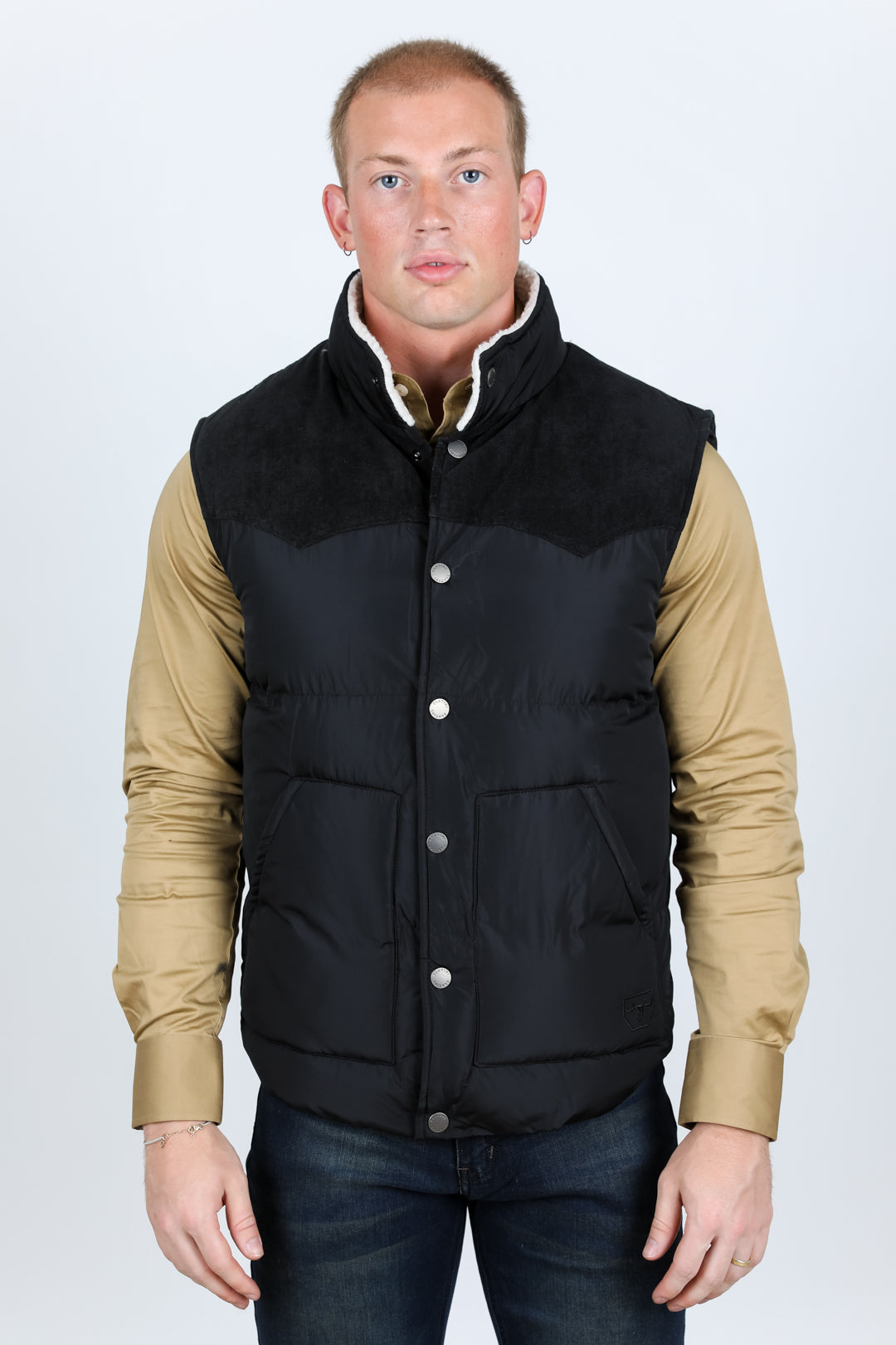 Men's Fur Lined Quilted Puffer Vest - Black