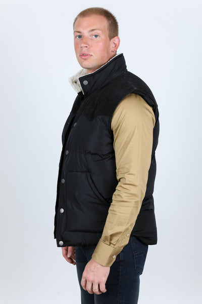 Men's Fur Lined Quilted Puffer Vest - Black