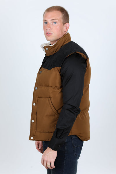 Men's Fur Lined Quilted Puffer Vest - Camel