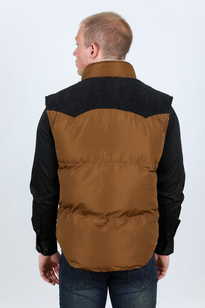 Men's Fur Lined Quilted Puffer Vest - Camel