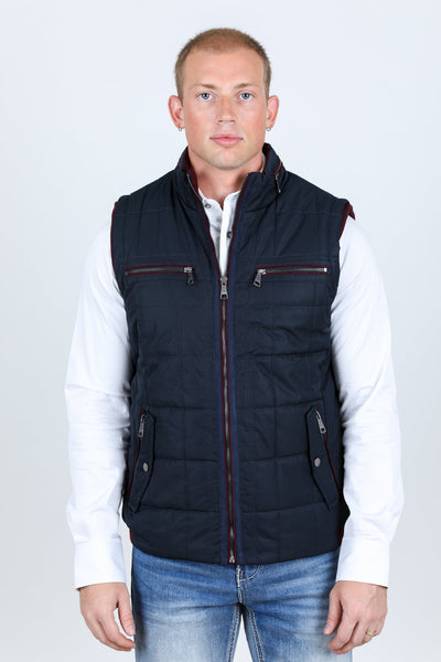 Men's Quilted Fur Lined Vest - Navy