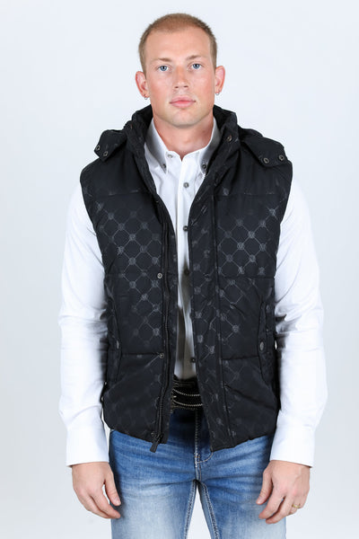 Men's Fur Lined Quilted Monogram Vest - Black