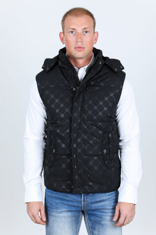 Men's Fur Lined Quilted Monogram Vest - Black