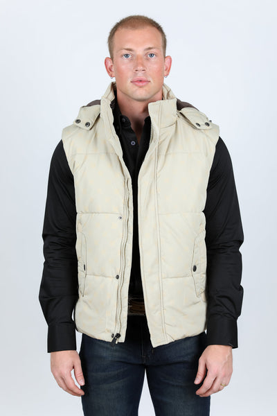 Men's Fur Lined Quilted Monogram Vest - Beige