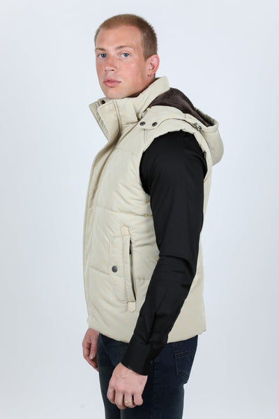 Men's Fur Lined Quilted Monogram Vest - Beige