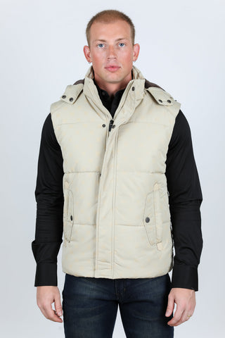 Men's Fur Lined Quilted Monogram Vest - Beige