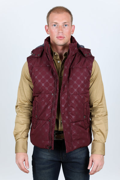 Men's Fur Lined Quilted Monogram Vest - Burgundy