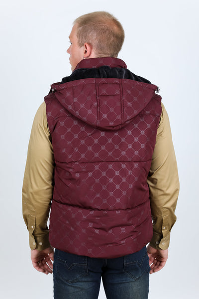 Men's Fur Lined Quilted Monogram Vest - Burgundy