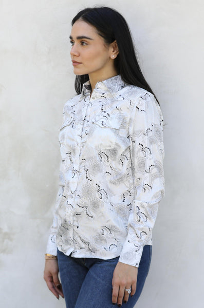 Womens Modern Fit Stretch Foil Fashion Shirt