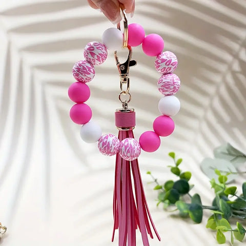 Pink/White Leopard Silicone Key Ring