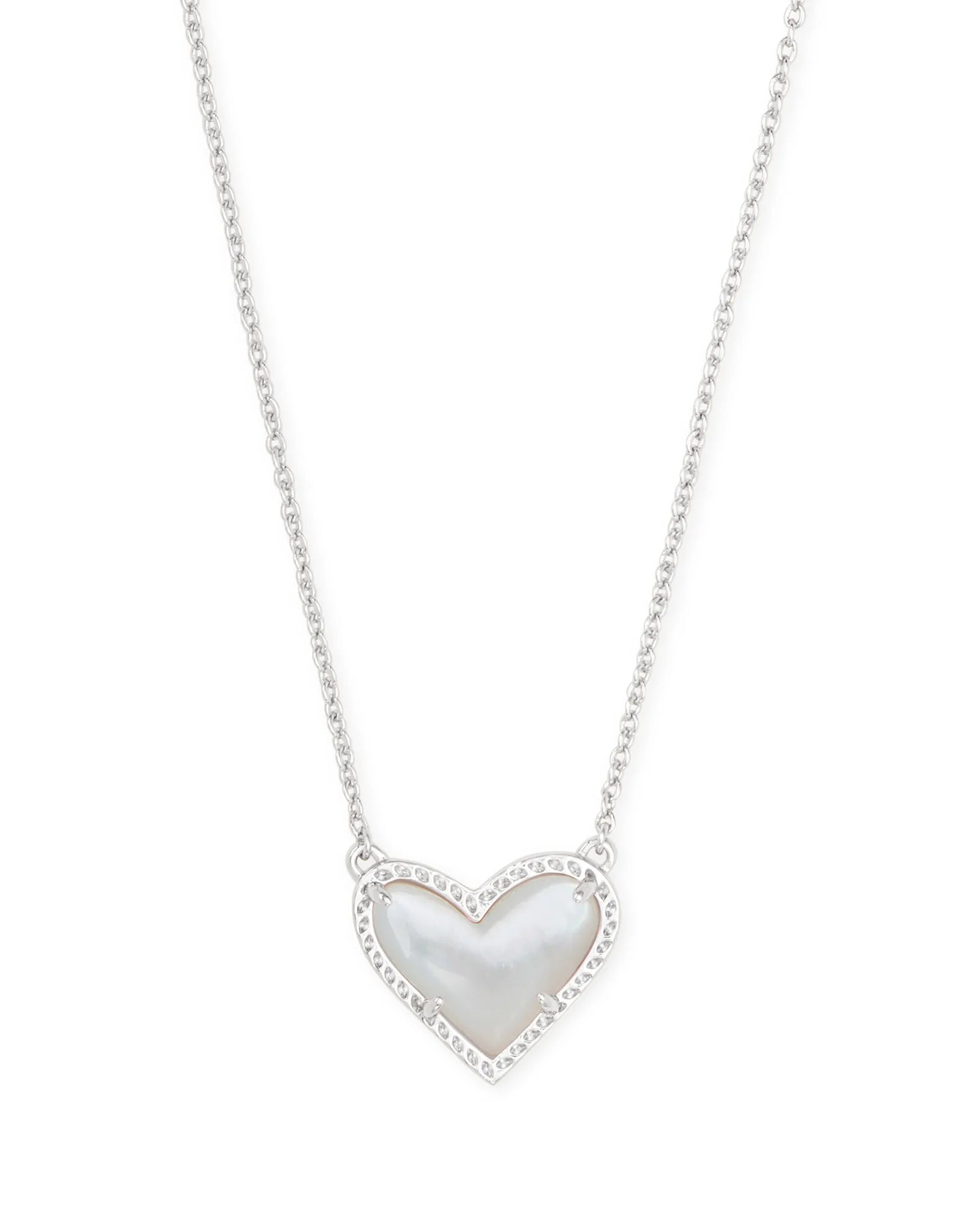 Ari Heart Silver Pendant Necklace in Ivory Mother-of-Pearl