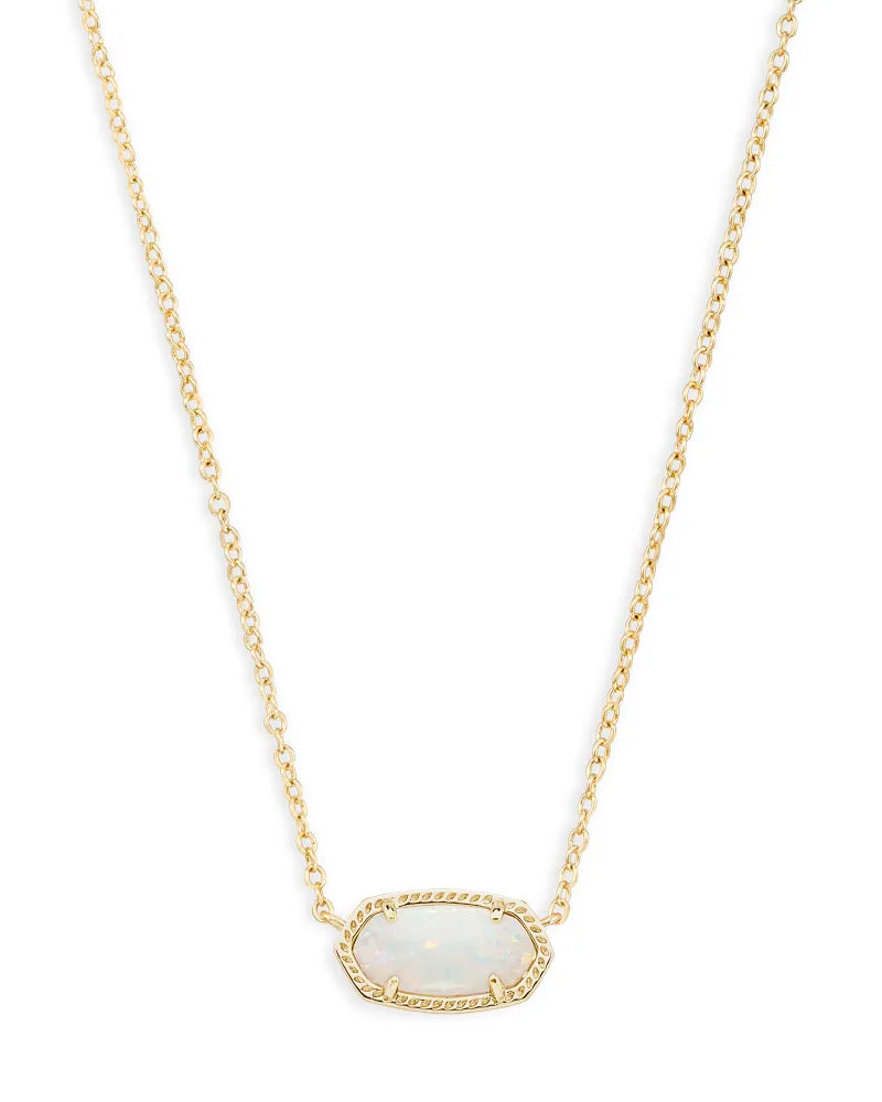 Elisa Gold Pendant Necklace in White Kyocera Opal