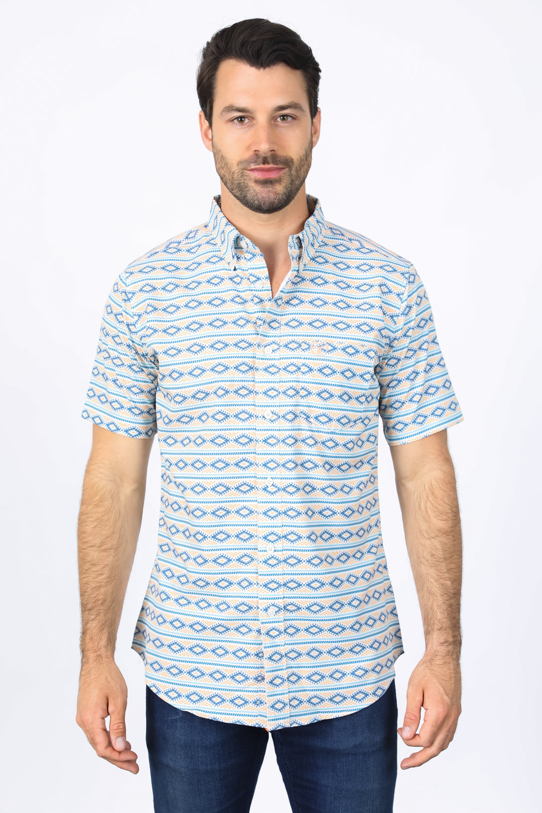 Mens Performance Classic Fit Western Short Sleeve Aztec Print Shirt