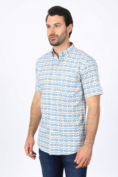 Mens Performance Classic Fit Western Short Sleeve Aztec Print Shirt