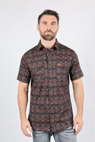 Mens Performance Classic Fit Western Short Sleeve Aztec Print Shirt