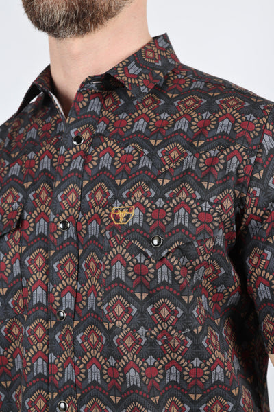 Mens Performance Classic Fit Western Short Sleeve Aztec Print Shirt